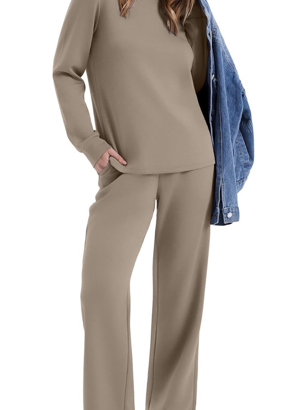 WIHOLL Women’s 2 Piece Lounge Outfit, Light Coffee MEDIUM - Picture 3 of 8